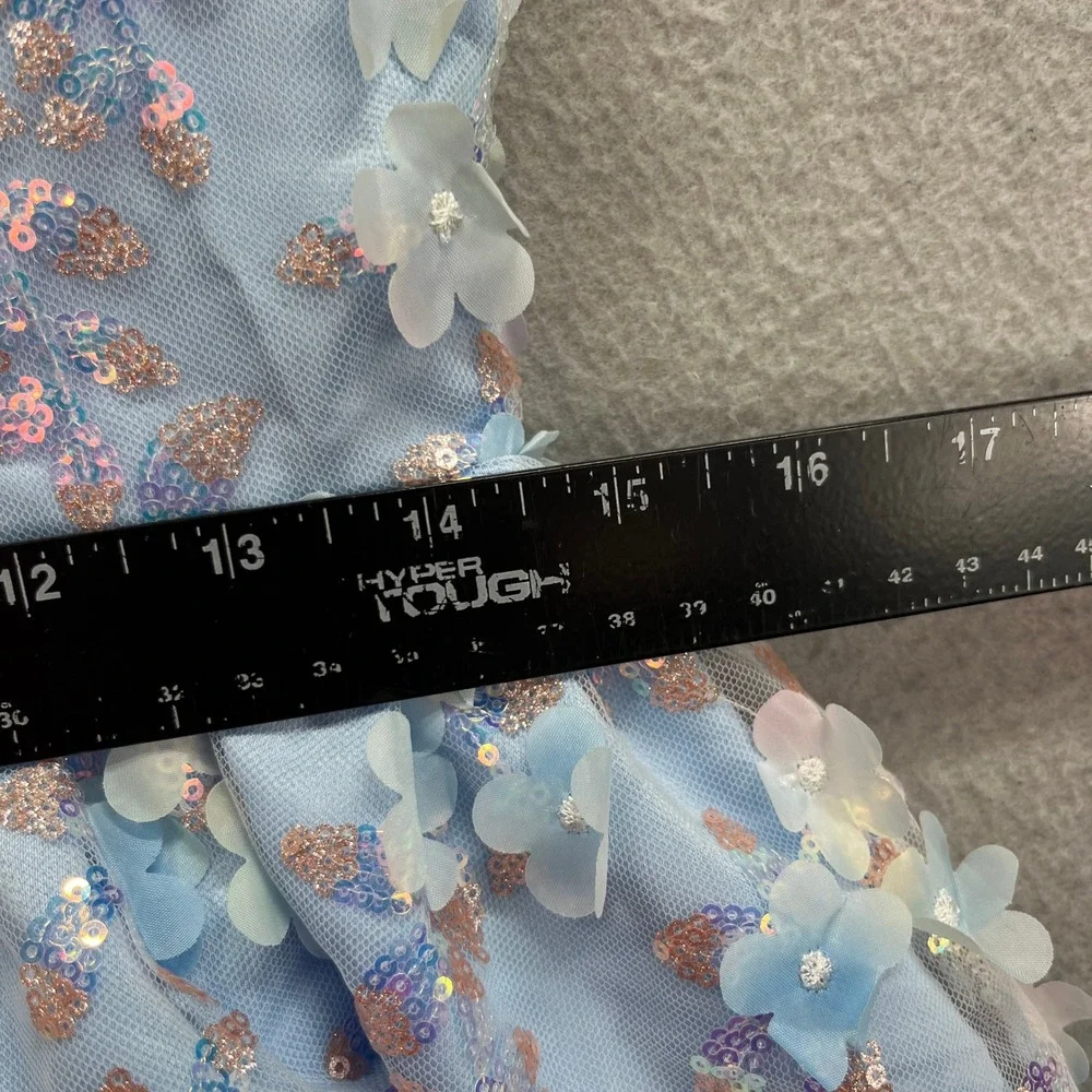 Rare Editions Dress Girls 16 Light Blue Floral Applique Sequin Party Formal NWT
